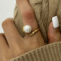 J&D 18k Gold Stainless Steel Ins Style Irregular Hammered Pearl Adjustable Open Rings