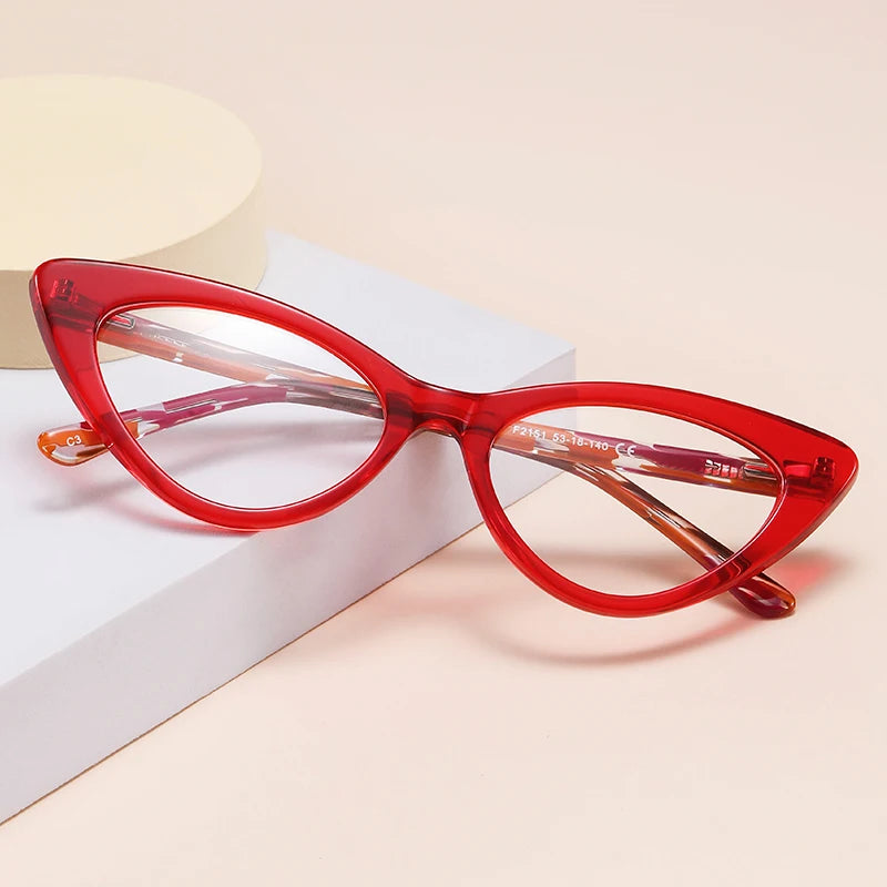 Wholesale Women's Retro Trendy Red Color Luxury Acetate Full Rim Frame Dongtian Designer Fashion Print Cat Eye Glasses Frame
