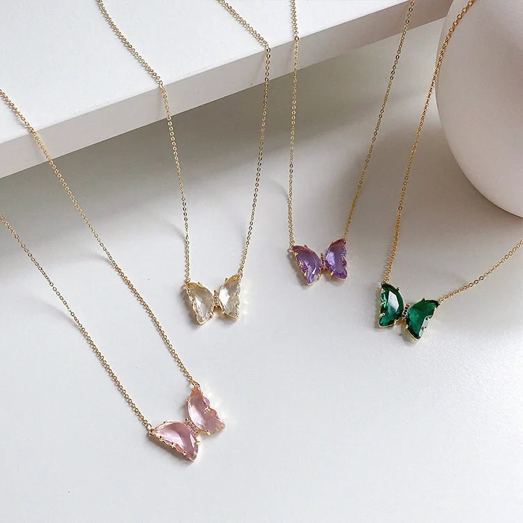 Custom Butterfly Stainless Steel Necklace Colorful Butterfly Pendant Necklace Collar Necklace for Women