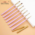 Private Label Wood Handle Pink Custom Logo Liner Gel Slanted Oval Flat Nail Gel Brush with Lid Nylon