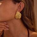 Hawaii Ocean Gold Conch Punch Pattern Stainless Steel Earrings for Women Waterproof Anti Tarnish