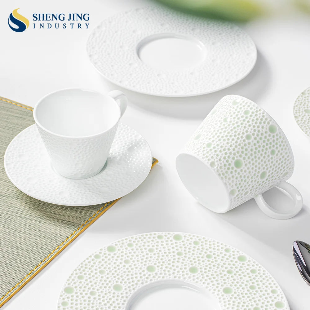 Shengjing Top Fashion Sustainable Greenish White Porcelain 75 ML Cappuccino Cup Ceramic Drinkware Coffee Tea Cups
