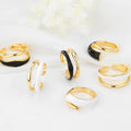 Fashion 14K Gold Plated Adjustable Ring With Geometric Enamel Black and White Women's Open Jewelry Rings