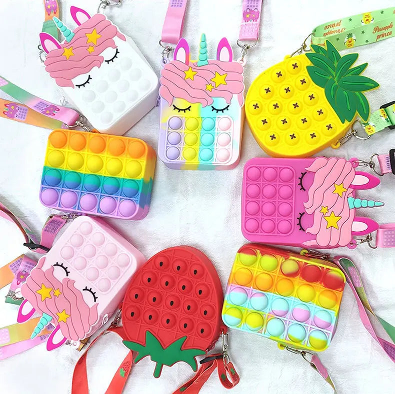 Unicorn Simple Messenger Bag Rainbow Fidget Toy Shoulder Bag Push Pop Fidget Bag