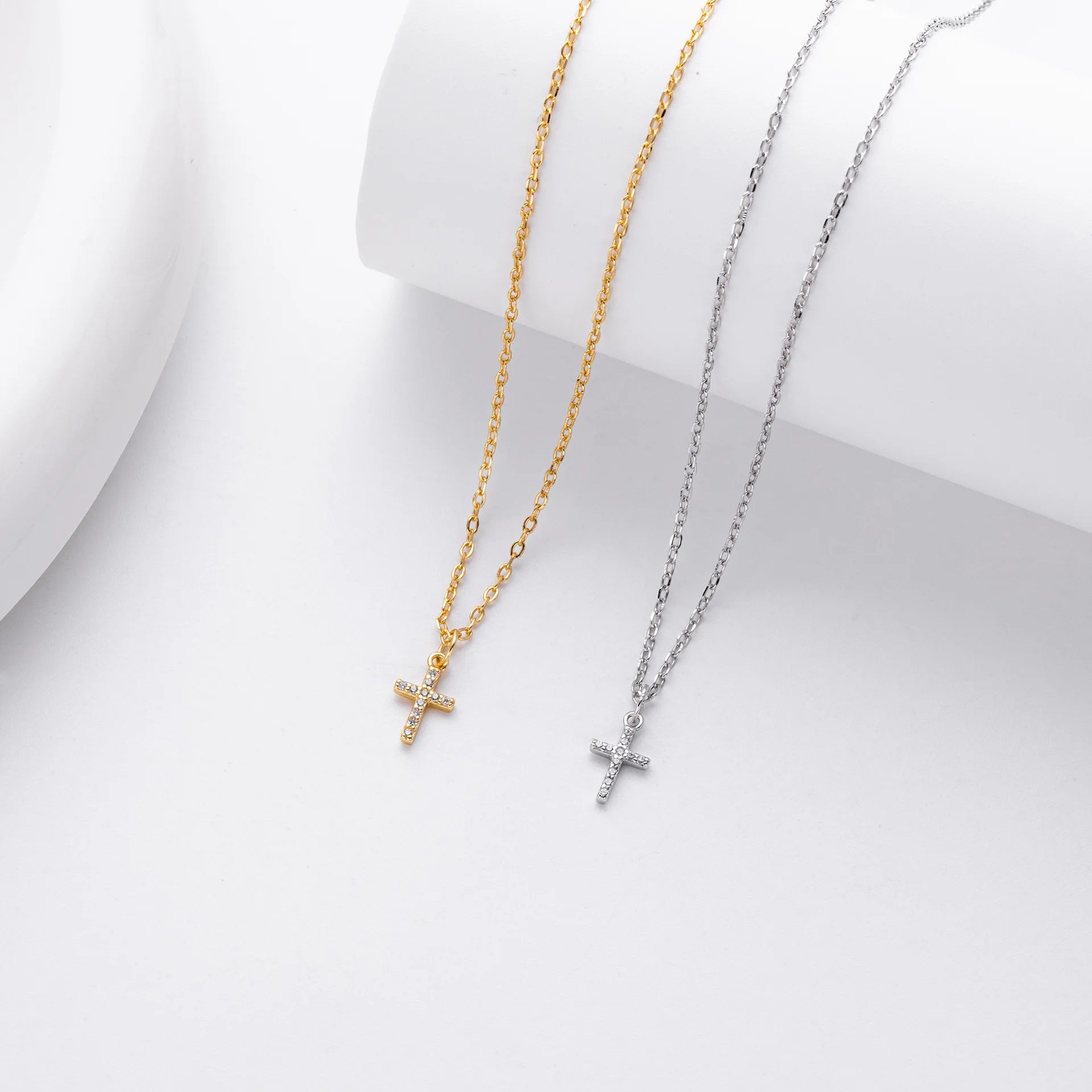High Quality Sterling Silver Jewelry S925 Cross Necklace Jewelry Sterling Silver Minimalist Zircon Clavicle Necklace Women