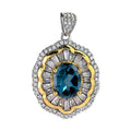 925 Sterling Silver Natural London Blue Topaz Pendant for Women Dazzling Rhodium and Gold Plated Anniversary Gift