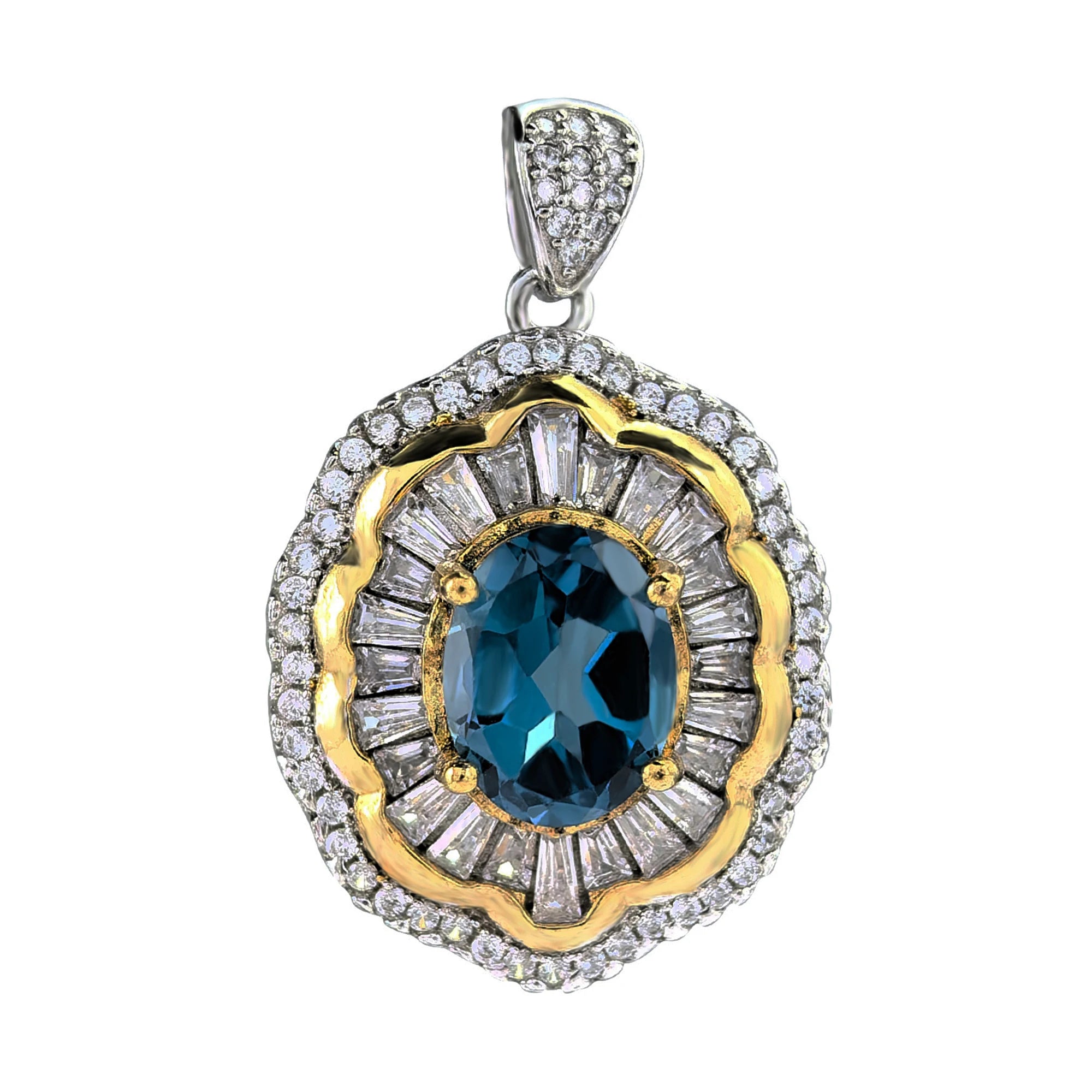 925 Sterling Silver Natural London Blue Topaz Pendant for Women Dazzling Rhodium and Gold Plated Anniversary Gift