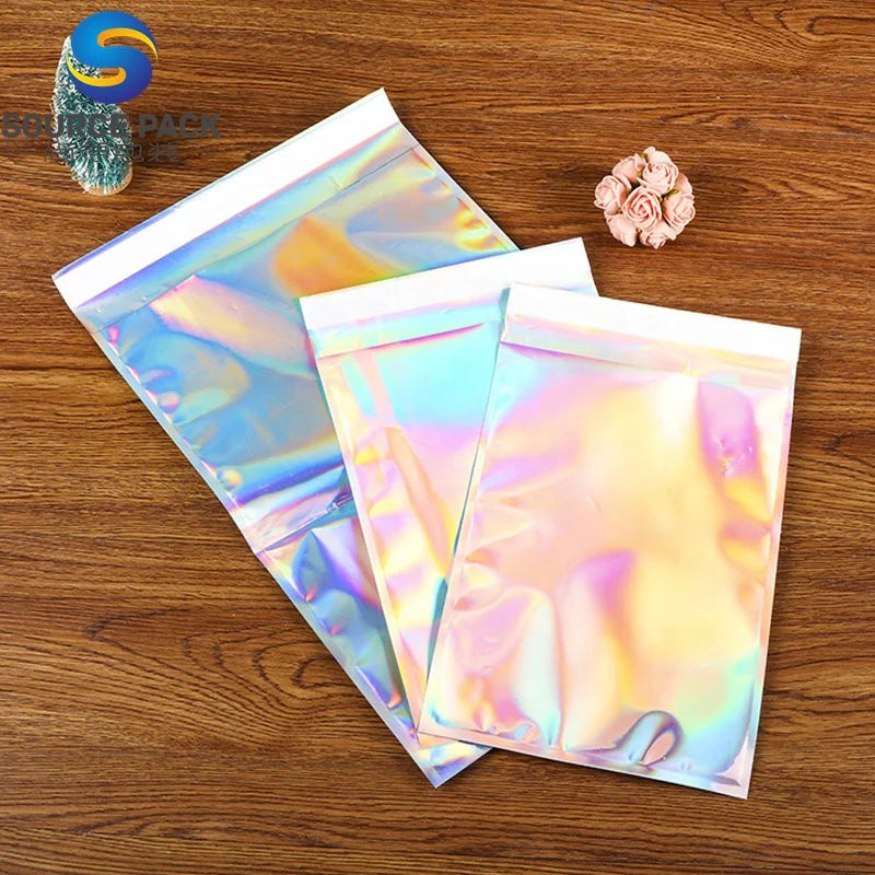 Self Adhesive Top Hologram Cosmetic Plastic Packaging Laser Holographic Bags for Makeup Tools