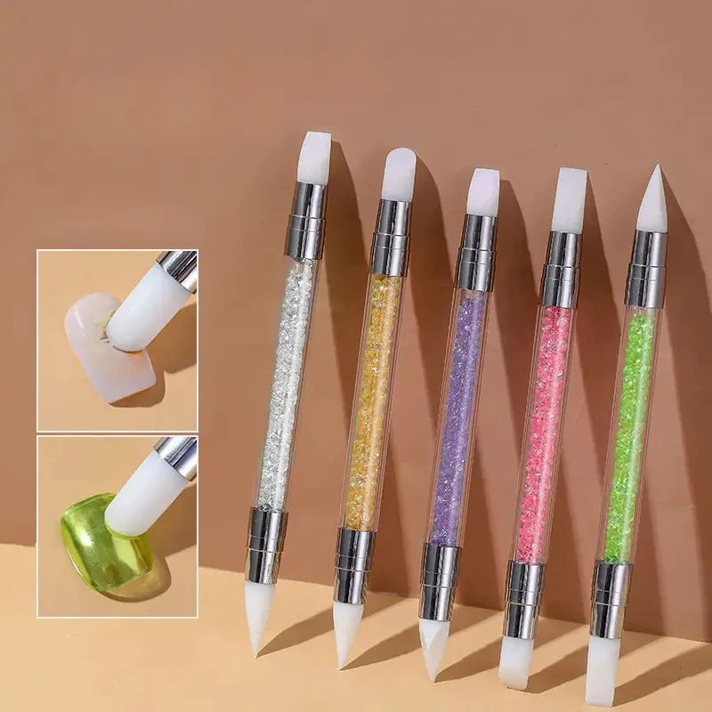 Dual-Ended Silicone Nail Dotting Pens Manicure Art Carving Embossing Tools Nail Brush