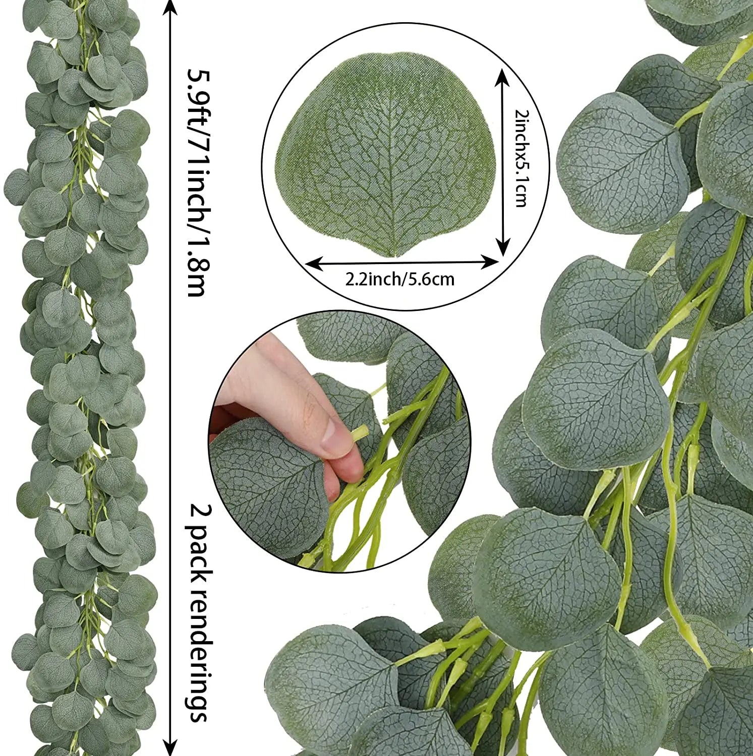 Artificial Eucalyptus Garland Greenery Eucalyptus Vines Silk Hanging Leaves Greenery Garland for Wedding Party Wall Decor