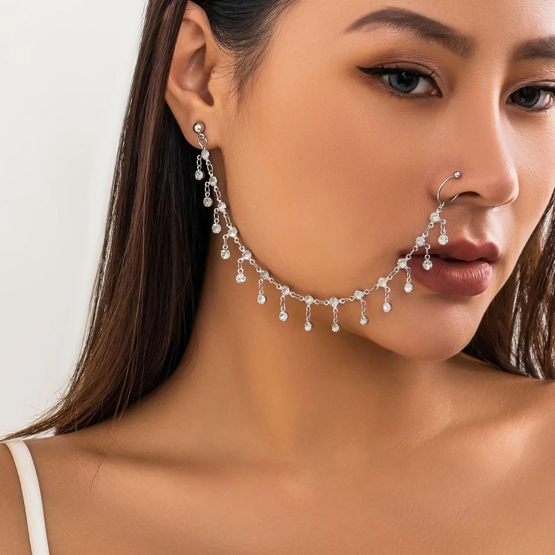 Body Jewelry Nose to Ear Tassel Face Chainnose Ring With Chain to Ear