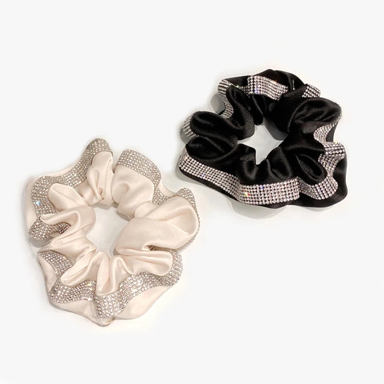 Super Flash Women Large Intestine Hair Ring French Retro Rhinestone Girl Hair Tie Korean Ins Texture Ponytail Hair Rope