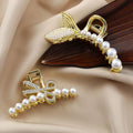 Metal Pearl Crystal Hair Clip  Hair Accessories Matte Korean Hair Clip Alloy Hairgrips Back Head Large Grab Clip