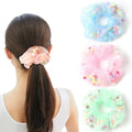 MIO New Design Big Girls Elastic Hair Band Fluffy Pompoms in Transparent Organza Scrunchies Bulk
