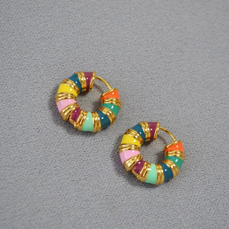 Colorful Enamel Drop Glaze Earrings Summer New Brass Gold Plated Jewelry Hoop Earrings for Women 2022