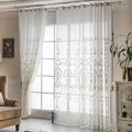White Sheer Curtains - Semi Transparent Embroidered Floral Tulle Curtain for Bedroom Living Room