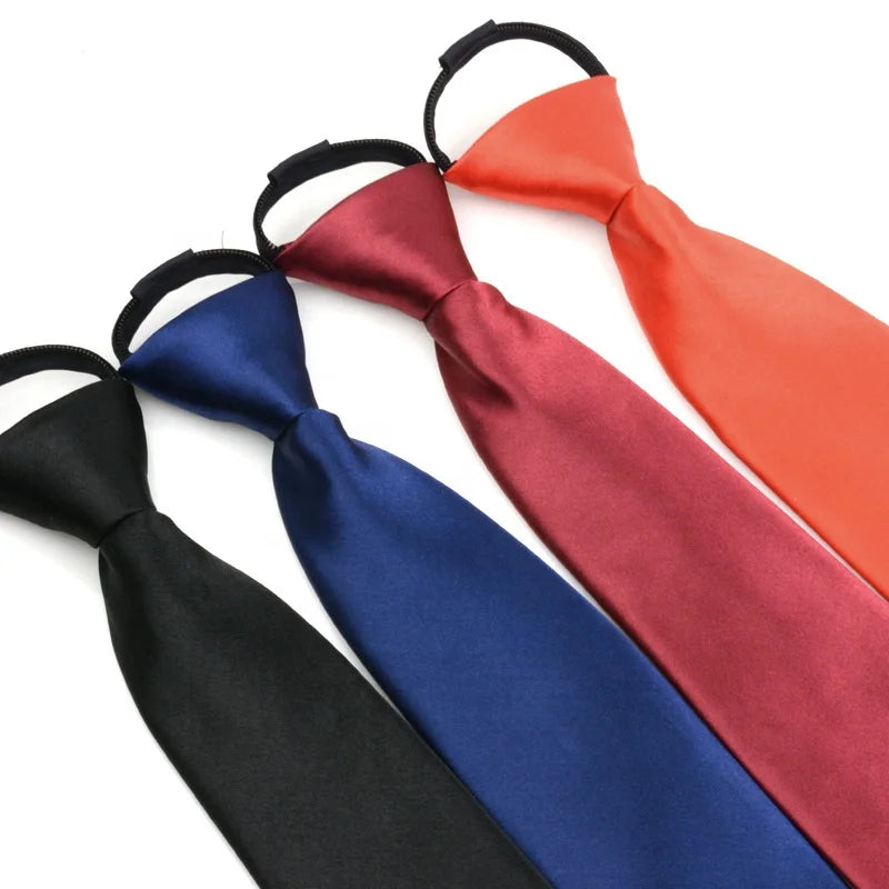Cheap Price Solid Neck Ties Mens Rayon Ready Made Zipper Necktie Plain Gravatas Zip Neckties