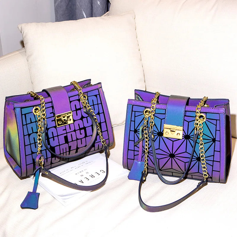 Wholesale New Stylish Luminous Geometric Reflective Bags Women Handbags Ladies