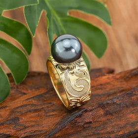 Wholesale Craved Shiny Fashion Jewelry Rings Hawaiian Shell Pearl Rings Jewelry Women Gold Plated