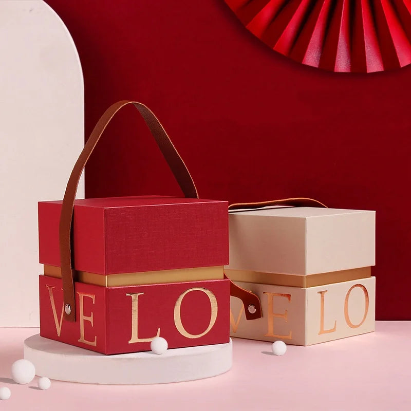 Nicro New Creative Eco-Friendly Valentine's Day Gift Box with Leather Handle Elegance Candle Packaging Wedding Candy Boxes
