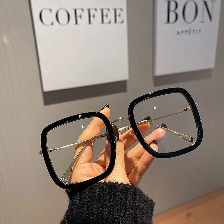 Lucky 2025 Fashion Oversized Square Eyewear Retro Women Anti-blue Light Blocking Metal Frame Glasses Optical Computer Eyeglasses