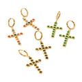 Luxury Stainless Steel 18K Gold Plated Colorful Rhinestones Cross Hanging Women Earrings for Party Gift