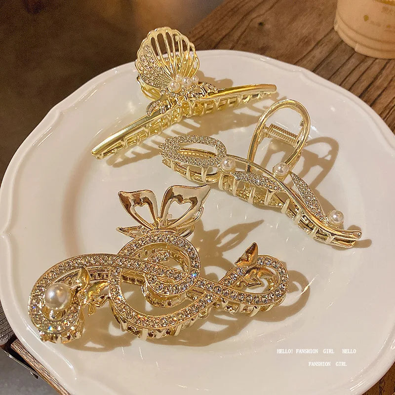 Wholesale Luxury Extra Large Alloy Hair Clamps Vintage New Trend Rhinestone Crystal Pearl Hair Claw for Thick Hair Sweet Vintage