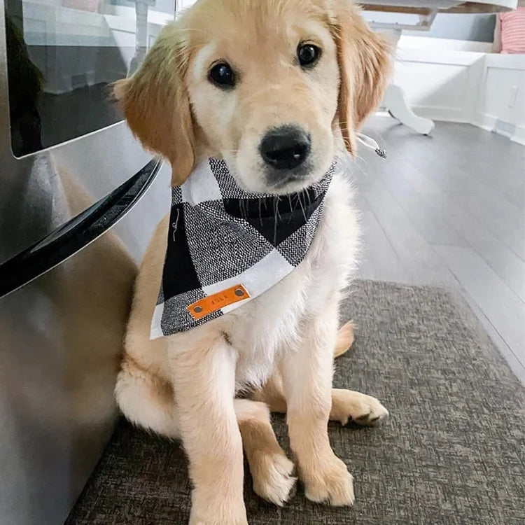 Wholesale Lightweight Name Tag Traditional Tie Personalized Fashion Plaid Leather Patch Dog Bandana Custom Pet Bandanas for Dogs