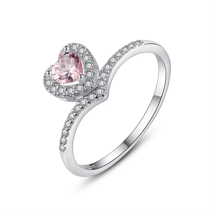 Fine 925 Sterling Silver Love Heart-shaped Gemstone Fashion Zircon Diamond Rings for Women