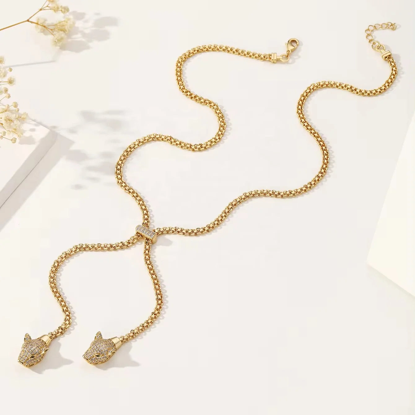 2024 Fashion New Green Eye Leopard's Head Necklace Brass Micro Zirconia Necklace for Women