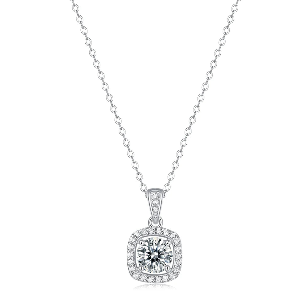1Carat Sterling Silver 925 Platinum Plated Necklace for Women Moissanite Pendant Necklace Simple and Elegant Female Jewelry