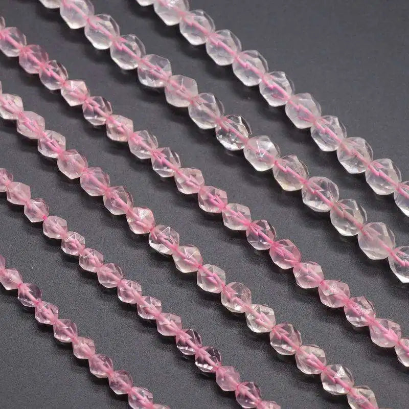 Natural Ice Rose Quartz Multi Faceted 8mm Irregular Loose Beads for Jewelry Making Design or Gift