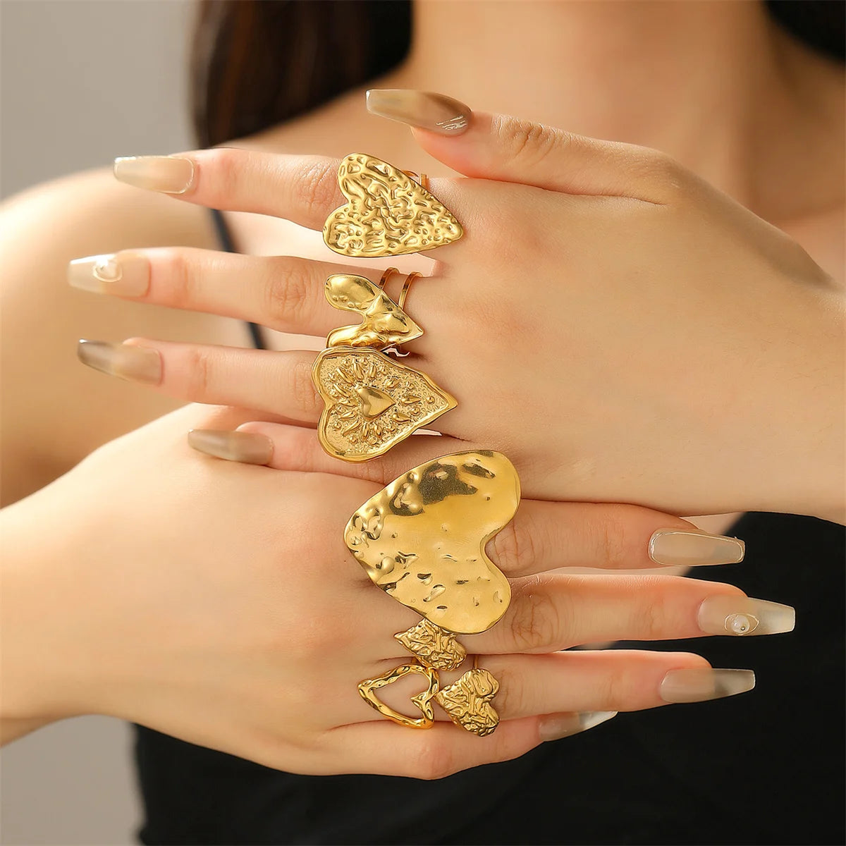 Hyperbole Stainless Steel Stackable Large Heart Rings for Women Trendy Ladies Finger Rings 2025 Females Fashion Jewelry on Hand
