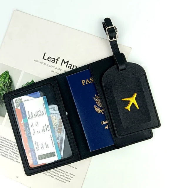 Customize Travel Passport Holder Set PU Leather Personalized Passport Holder and Luggage Tag Cardholder
