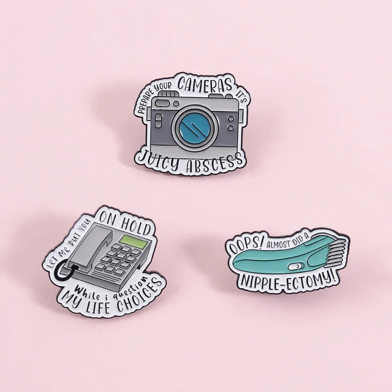 Factory Electric Shaver Camera Telephone Funny Quote Enamel Pins Badge for Backpack Jackets Metal Brooches Veterinary Gift