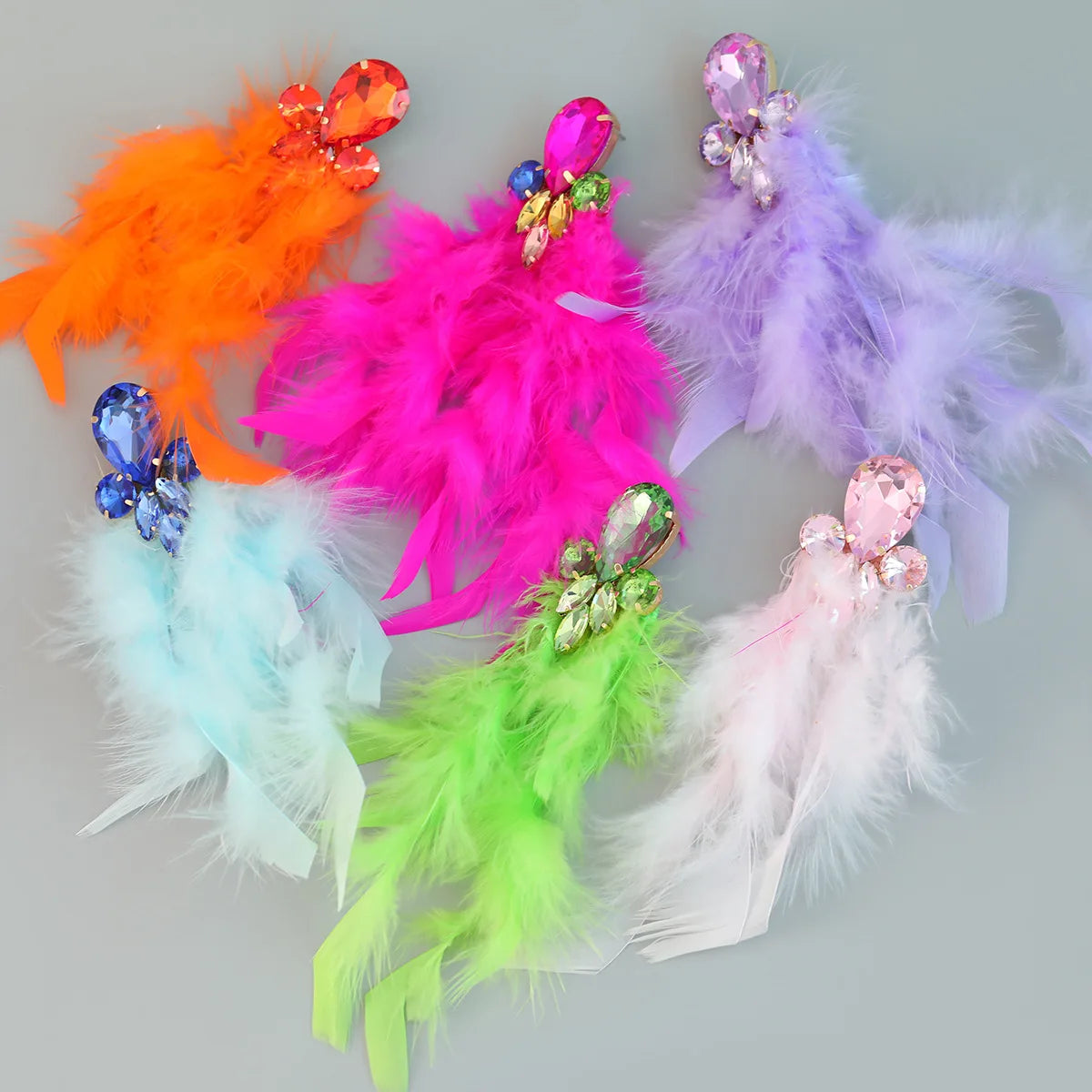 Kaimei New Arrival Kaimei New Arrival Bohemian Long Feather Earrings Women's Alloy Diamond Flower Tassels Art Bohemian Earrings