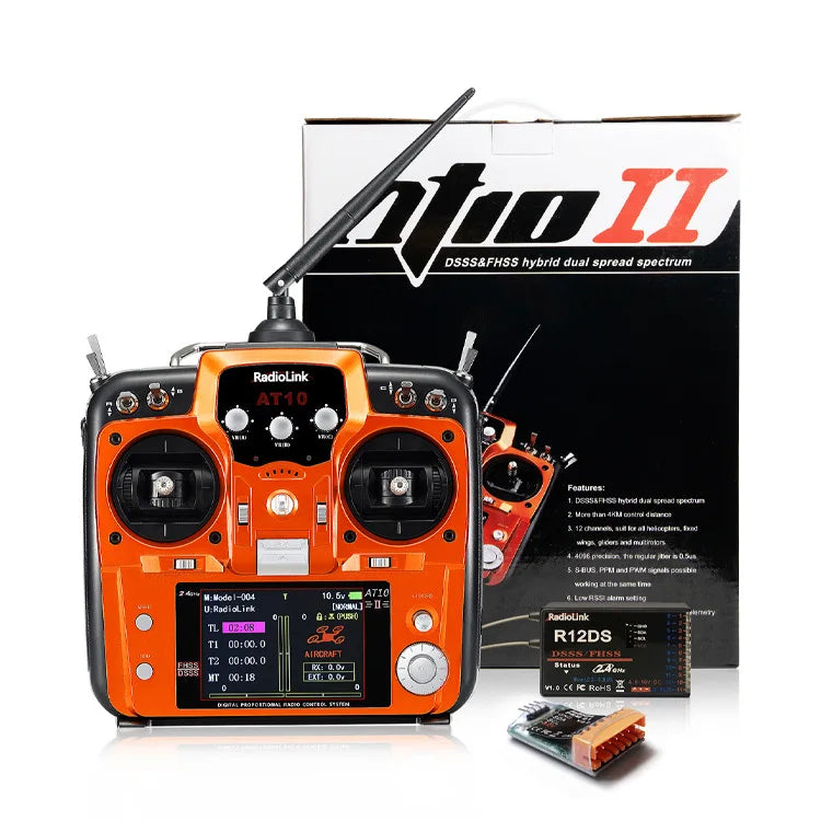 Radiolink AT10II 2.4G 12CH Transmitter with R12DS Receiver DSSS FHSS Radio Remote Control System for RC Drone Airplane