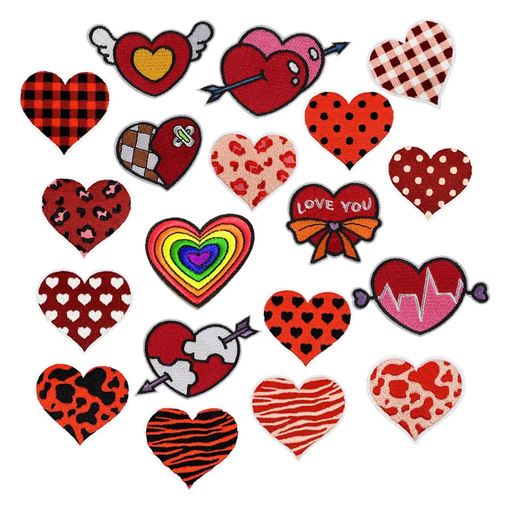 hot sale iron on red color cupid arrow rainbow checkered dot heart patches embroidery for clothing