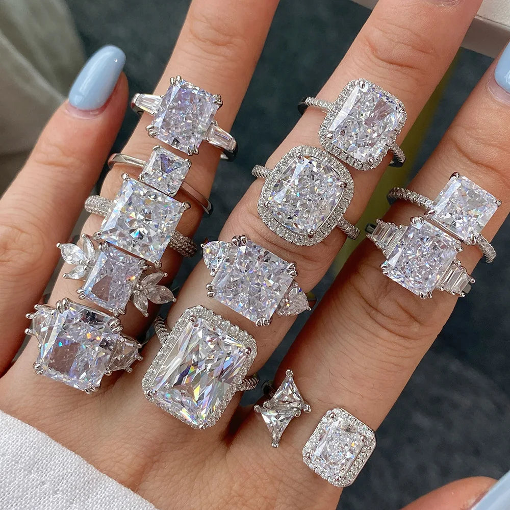 Luxury Pure 925 Sterling Sliver 1-5 Carat High Carbon Diamonds 8A Zircon Engagement Wedding Rings for Women Jewelry