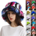 Luxury Winter Warm Oversized Faux Fur Fluffy Plush Fuzzy Women Fisherman Cap Ski Faux Fur Bucket Hat