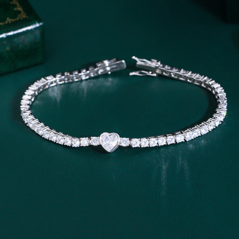 Luxury Shiny Cubic Zirconia Paved Classic Bezel Setting Square Heart Tennis Chain Bracelet for Women Party Jewelry Gifts