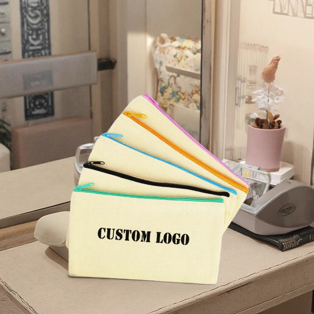 Factory Sale Fashionable Cotton Canvas Cosmetic Pouch Natural Recycled Face Cream Makeup Storage Bags with Zipper