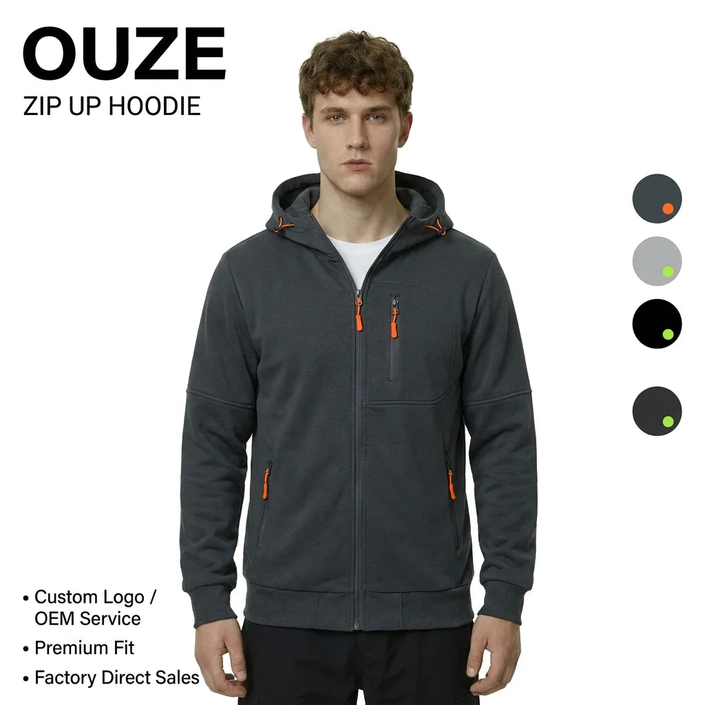 Men's Sports Casual Full Zipper Long-sleeved Hooded Sweater With Pockets Jogging Track Filed Gym Training Hoodie With Zipper