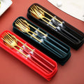 Creative Portable Travel Stainless Steel Flatware Set Chopsticks Fork Spoon Three-piece Set with Box and Net Bag