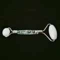 HY White jade handle natural stone material handheld facial double roller flower handle for slimming face