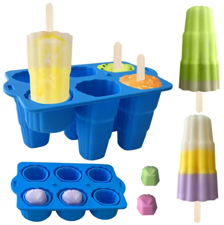 6 Cavities Shell Folding Ice Cream Mould Home Frozen Make Popsicle Popsicle Ice Cream Sorbet Homemade Ice Lattice Silicone Molds