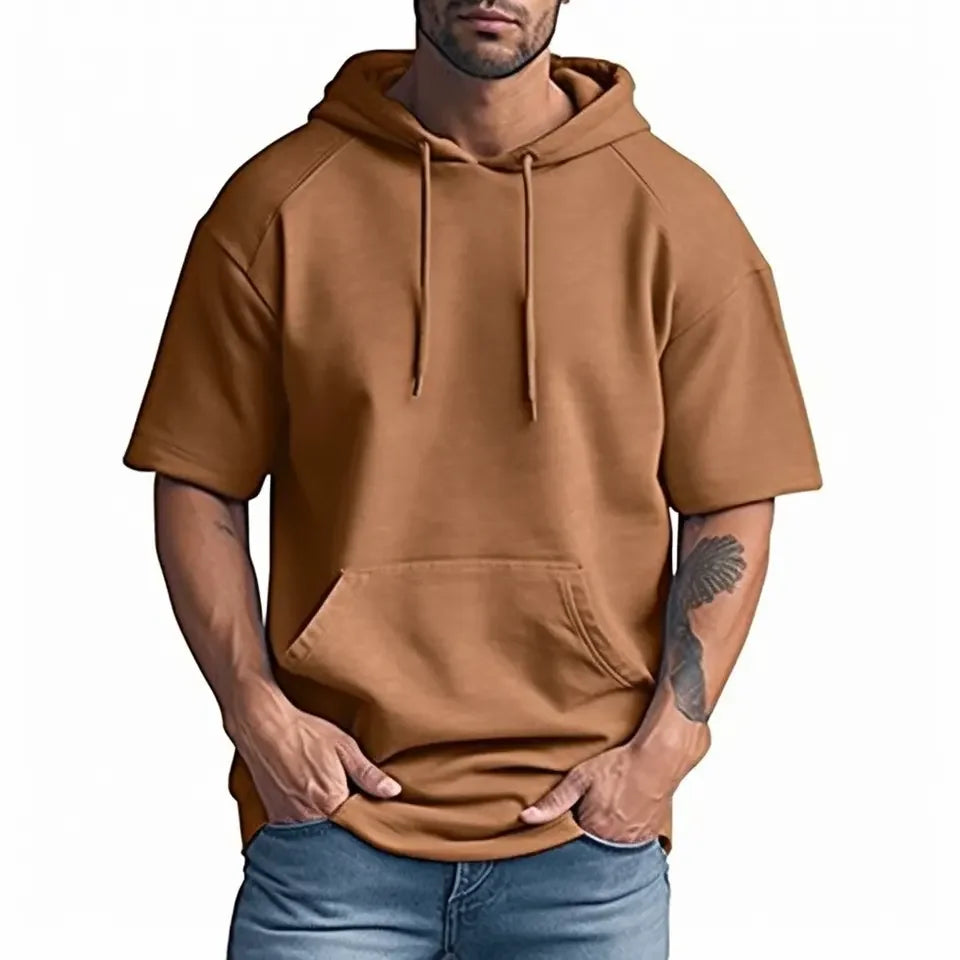 Custom logo Fleece and French Terry 80% Cotton 20% Polyester Men and Women Oversized Raglan Short Sleeve Hoodie
