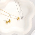 Ins Fashion Women Gold Plated Zircon CZ Love Heart Earrings No Fade Stainless Steel Love Heart Pendant Necklace Jewelry Set