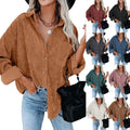 2025 Women's Long Sleeve Button Shirt Shacket Jacket Breathable Spring Corduroy Outerwear Casual Spring Fall
