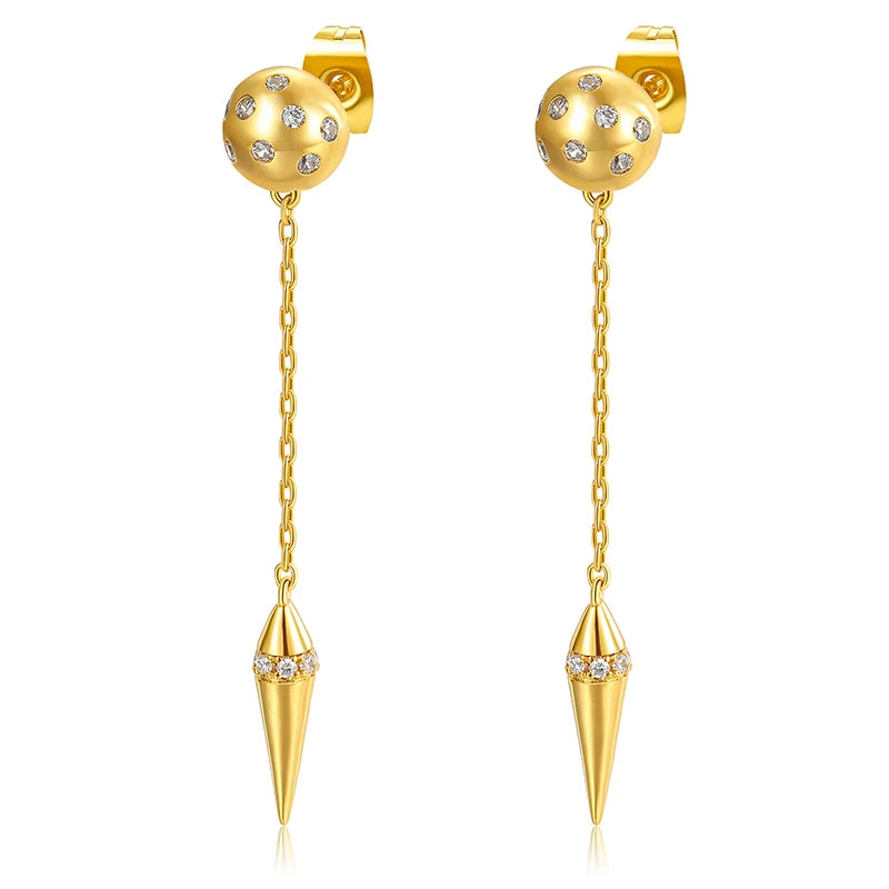 Fashion Long Link Pointed Cone Earrings EMER 2021 New Design Iced Out Jewelry Gold White Gold Plated Earrings